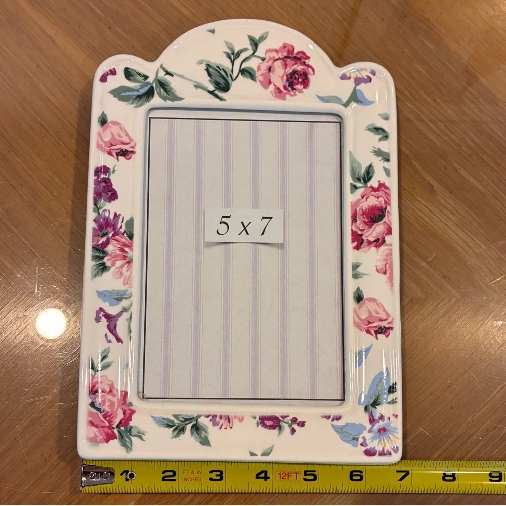 Vintage Ceramic Shabby Chic 5x7 Floral Photo Frame, Pink Roses
